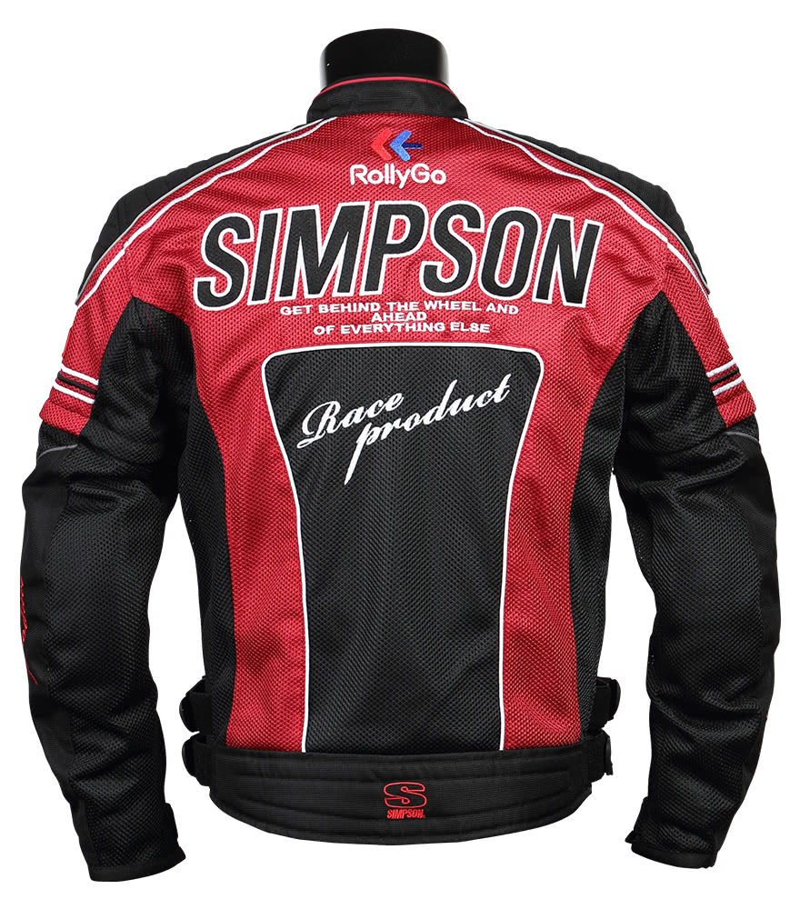 シンプソン　ライダースジャケット　M　メッシュ　ブラック　レッド　バイク